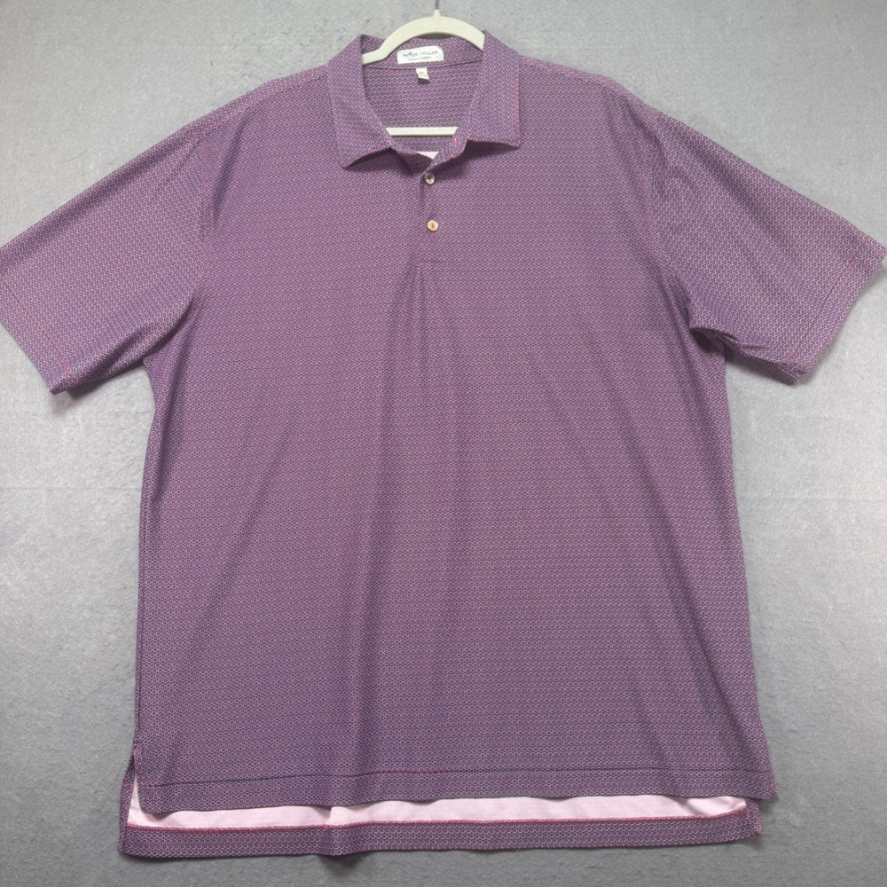 Peter Millar Summer Comfort Men XL Purple Geometric Circle Print Golf Polo Shirt